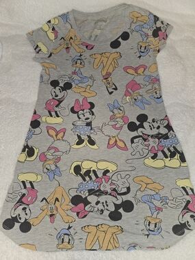 Disney Gray Mickey & Friends Short Sleeve Nightshirt — Pink, Yellow, Blue, Black